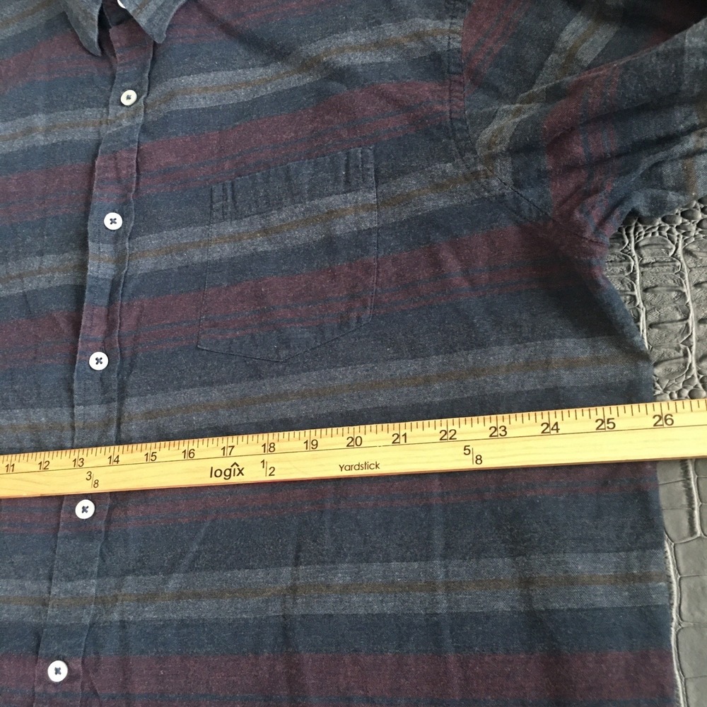 ROWM Flannel Shirt Mens 2XL Maroon Blue Stripe Flannel Long Sleeve Button Up - Picture 6 of 11